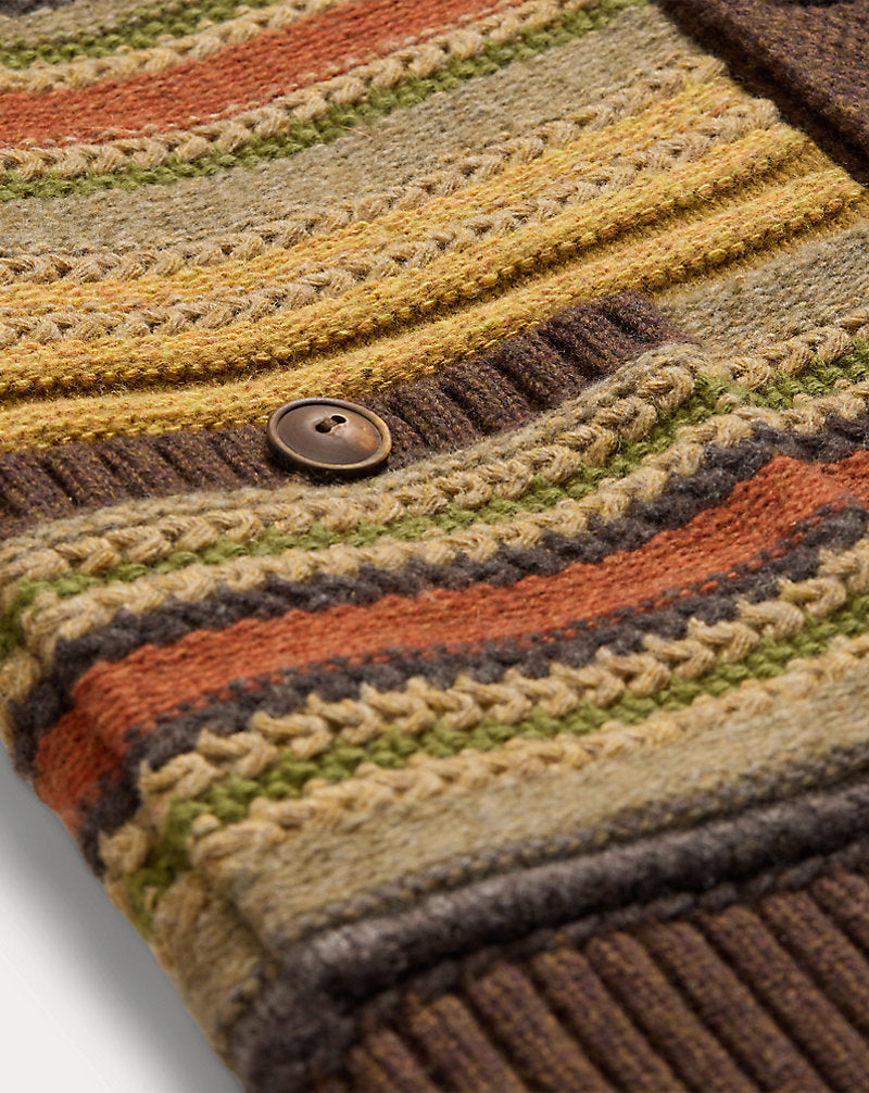 Striped Wool Shawl-Collar Cardigan Brown Multi