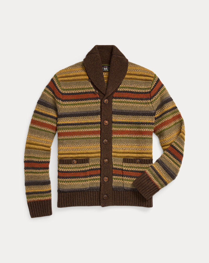 Striped Wool Shawl-Collar Cardigan Brown Multi