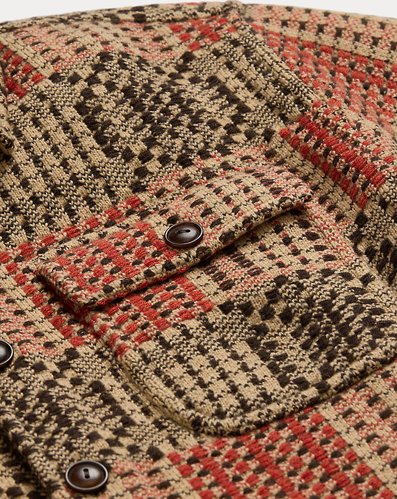 Wool Jacquard Overshirt Jumper Red/Black/Tan