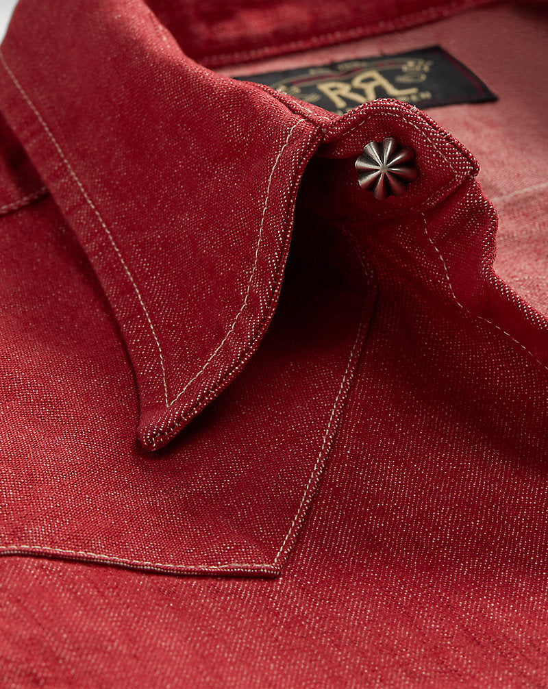 Slim Fit Denim Western Shirt Vintage Red