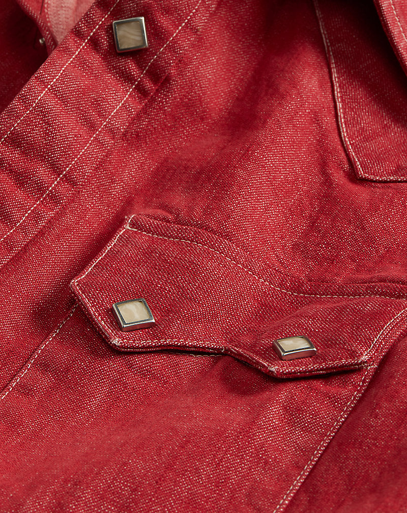 Slim Fit Denim Western Shirt Vintage Red