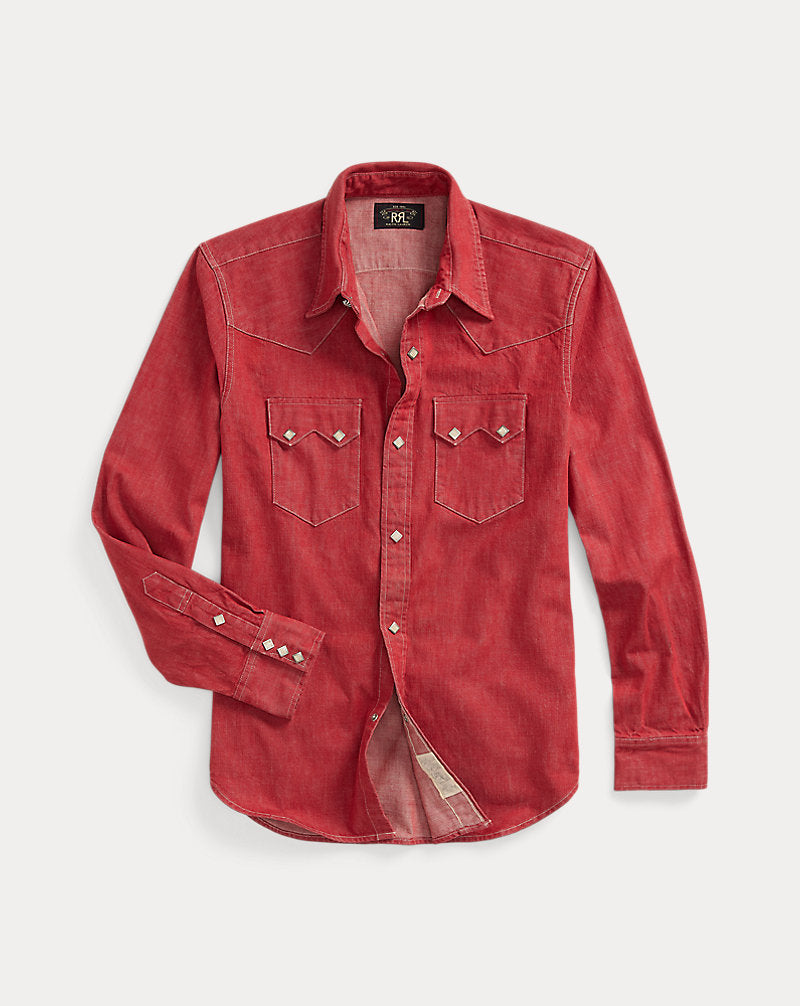Slim Fit Denim Western Shirt Vintage Red