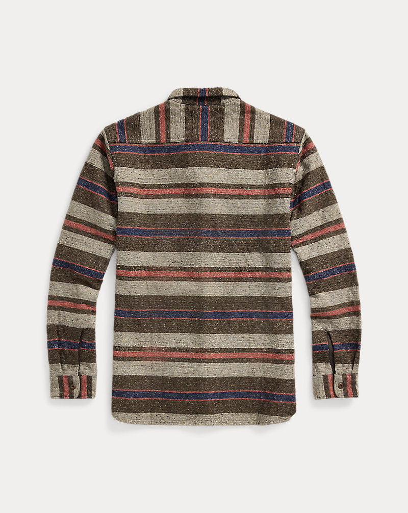 Striped Double Cloth Workshirt Brown Multi
