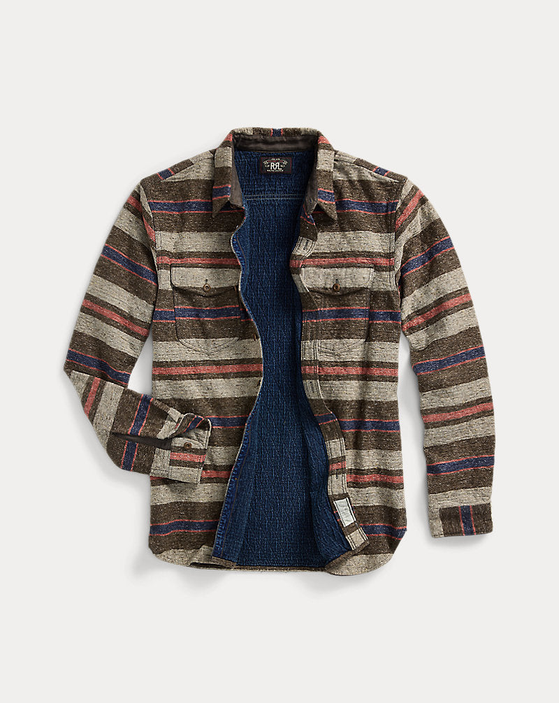 Striped Double Cloth Workshirt Brown Multi