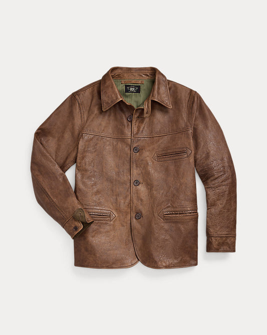 Leather Car Coat Vintage Tan
