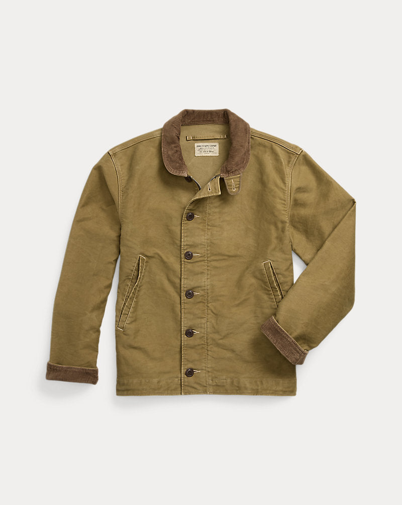 Corduroy-Collar Cotton Deck Jacket Khaki Drab