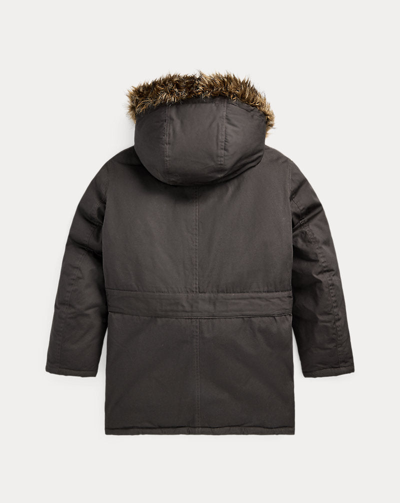 Faux Fur-Trim Oilcloth Parka Vintage Black