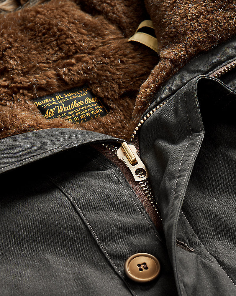 Faux Fur-Trim Oilcloth Parka Vintage Black