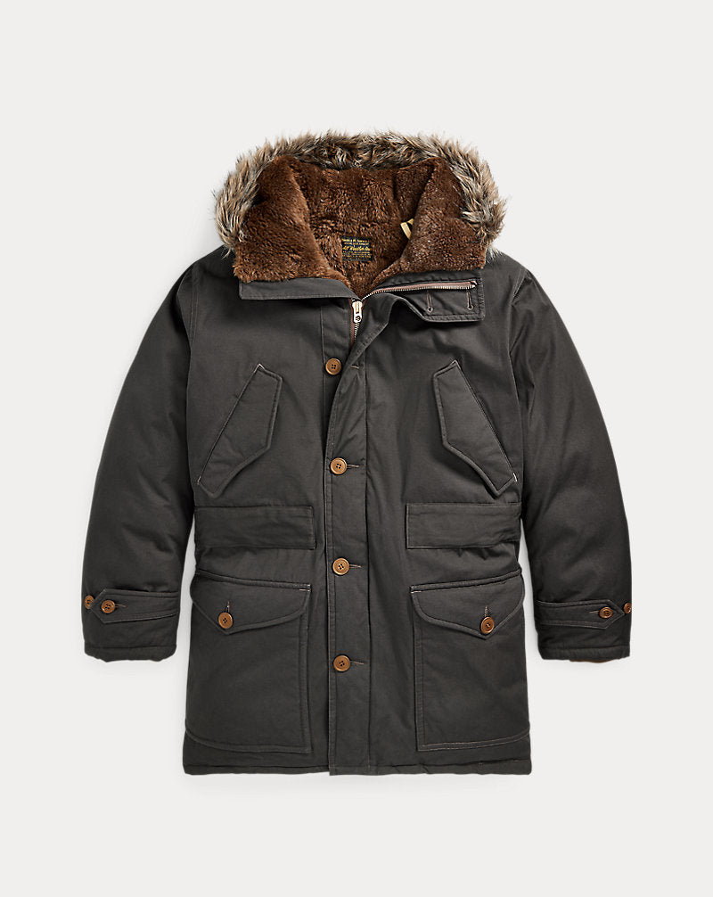 Faux Fur-Trim Oilcloth Parka Vintage Black