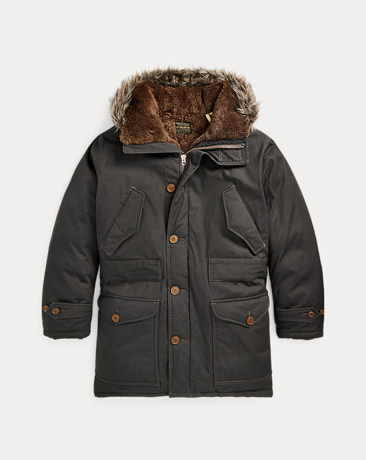 Faux Fur-Trim Oilcloth Parka Vintage Black
