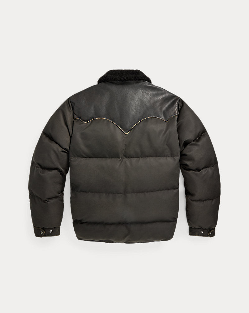Shearling-Collar Leather-Yoke Jacket Vintage Black