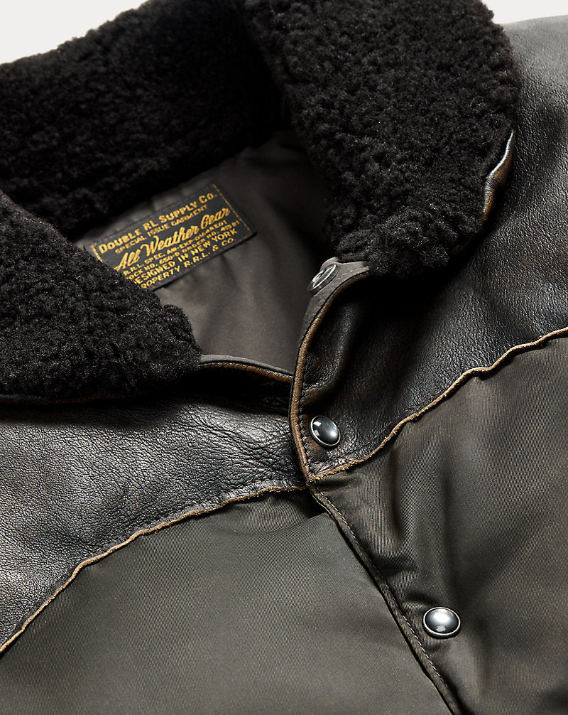 Shearling-Collar Leather-Yoke Jacket Vintage Black