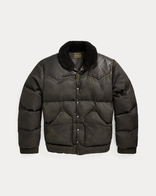 Shearling-Collar Leather-Yoke Jacket Vintage Black