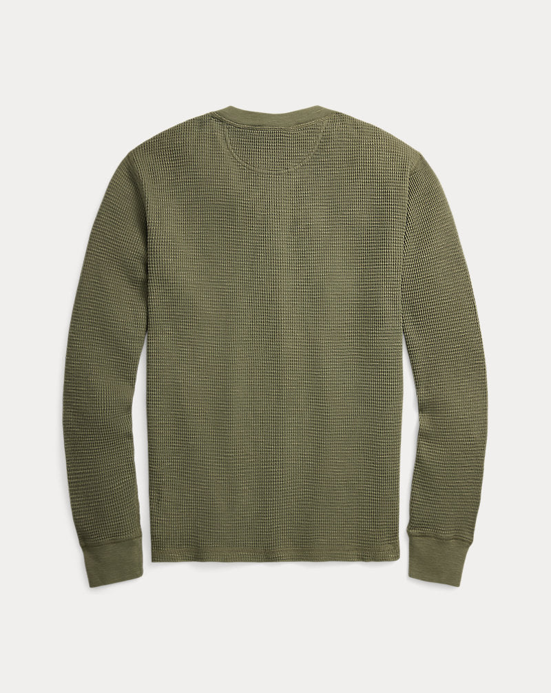 Garment-Dyed Waffle-Knit Henley Shirt Olive