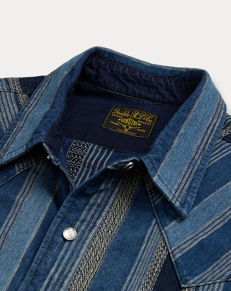 Slim Fit Indigo Striped Western Shirt Indigo/Multi