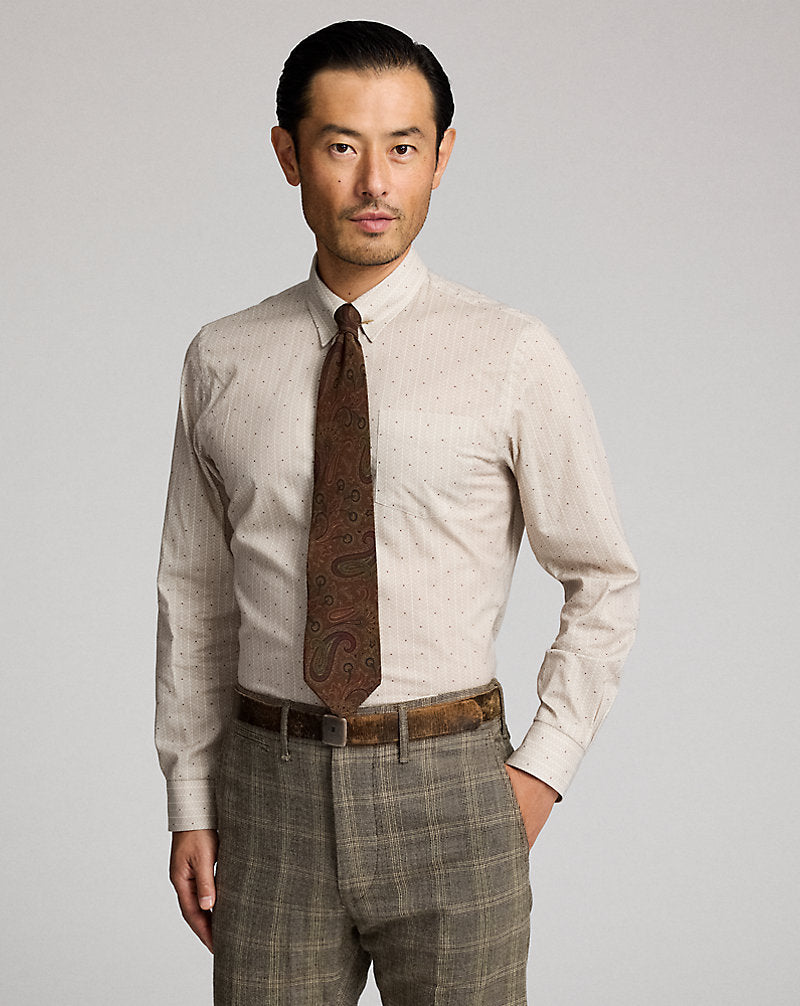 Slim Fit Print Woven Shirt Tan Multi