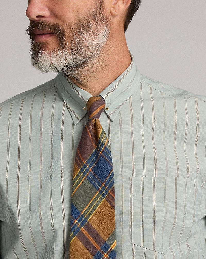 Slim Fit Striped Dobby Shirt Green Multi