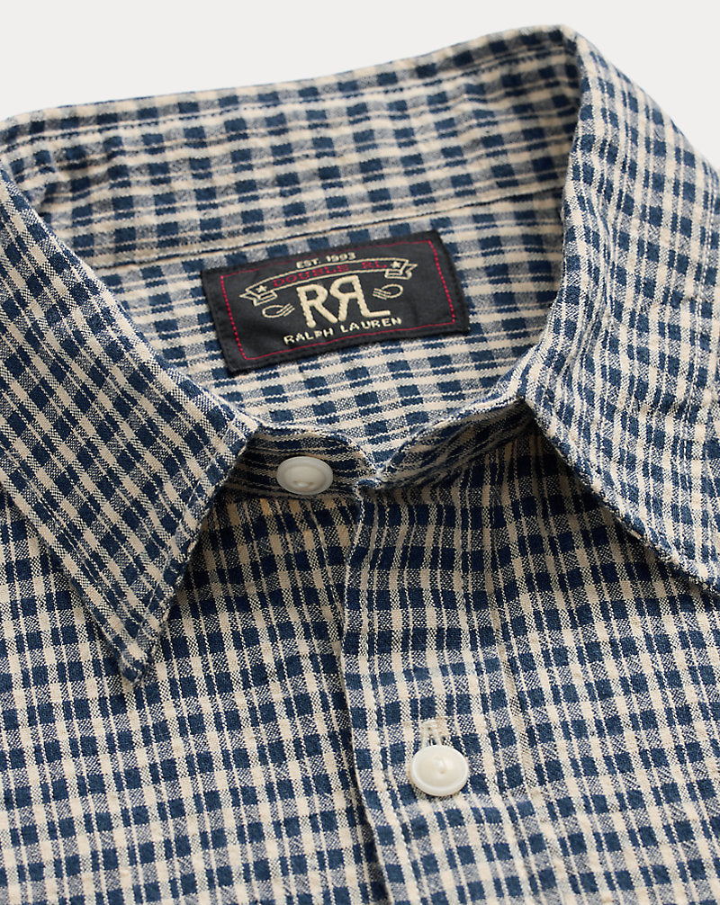Indigo Checked Seersucker Workshirt Indigo Check