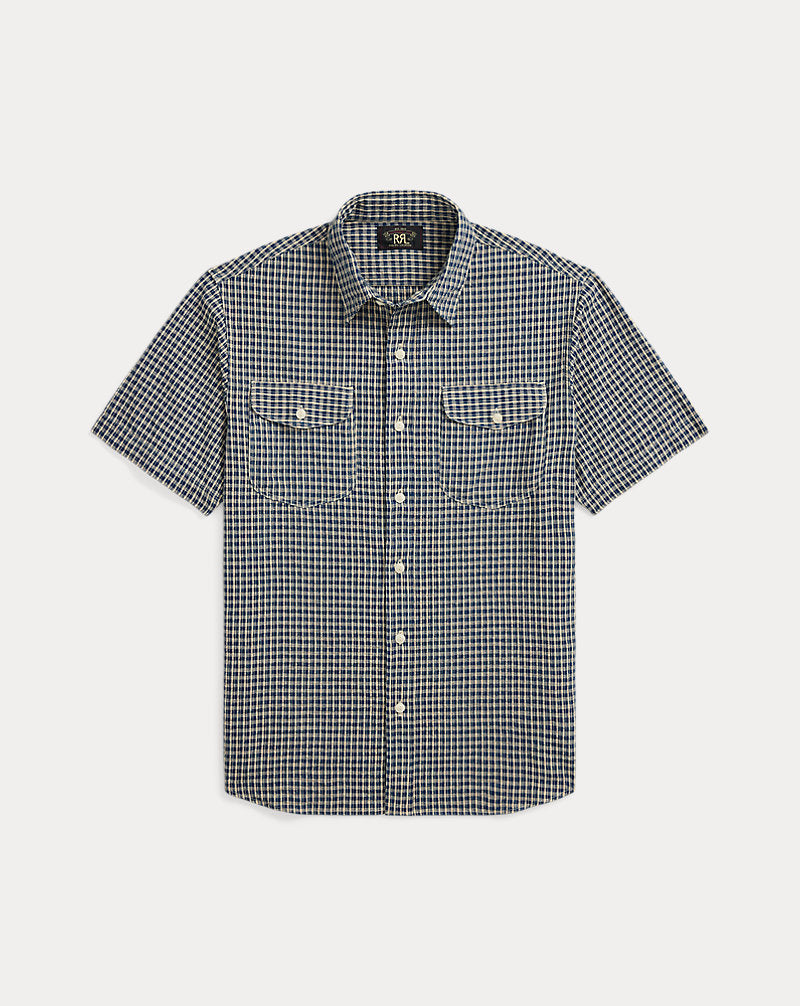 Indigo Checked Seersucker Workshirt Indigo Check