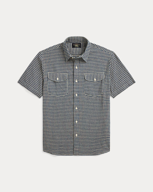 Indigo Checked Seersucker Workshirt Indigo Check