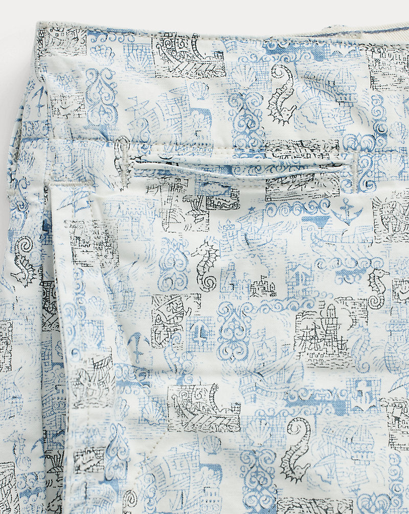 Nautical-Print Oxford Officer's Short Creme Multi