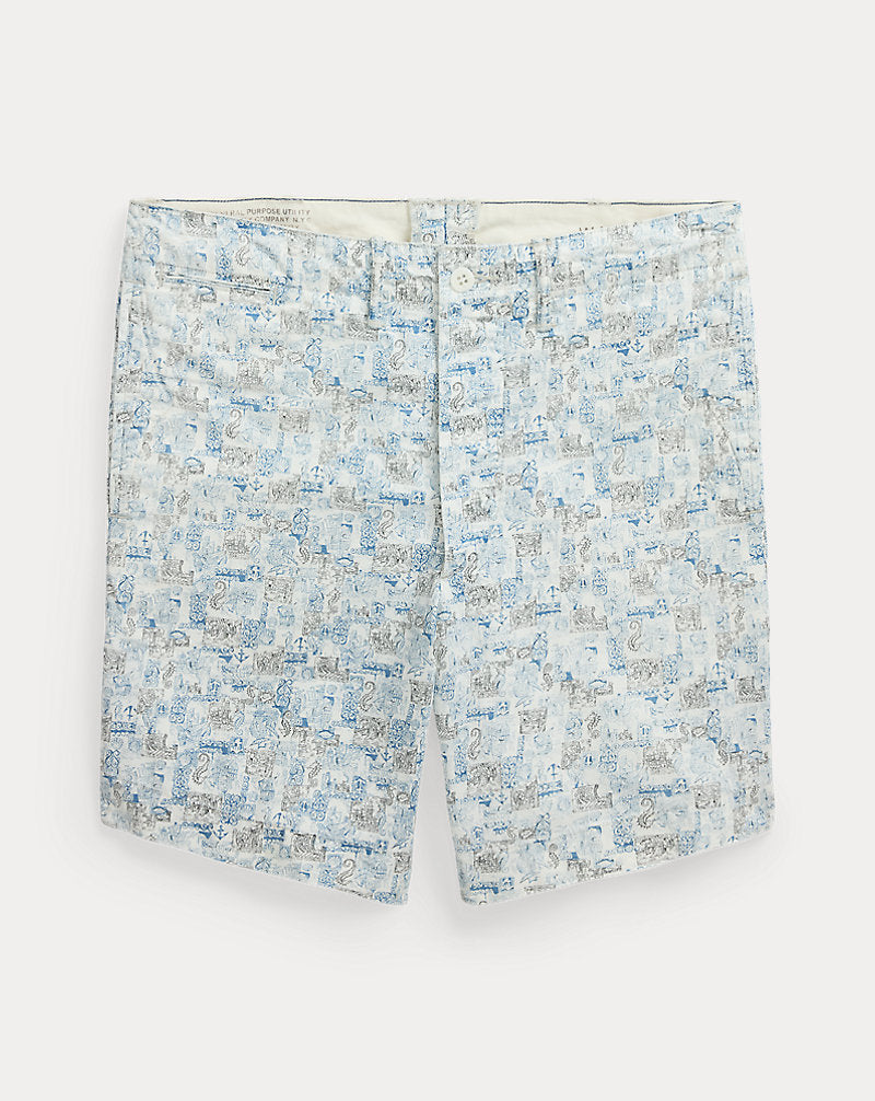 Nautical-Print Oxford Officer's Short Creme Multi