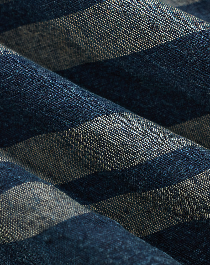 Indigo Striped Linen-Cotton Short Faded Indigo