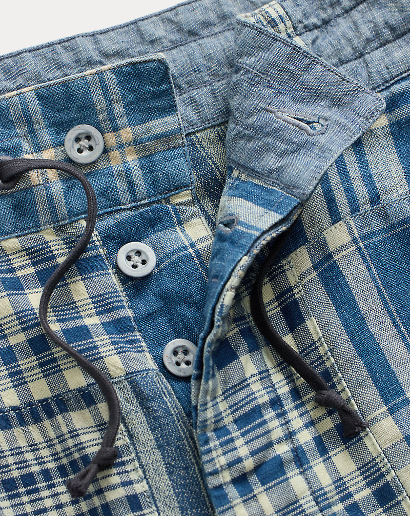 Indigo Patchwork Drawstring Trouser Indigo/Creme Multi