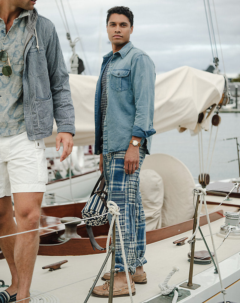 Indigo Patchwork Drawstring Trouser Indigo/Creme Multi