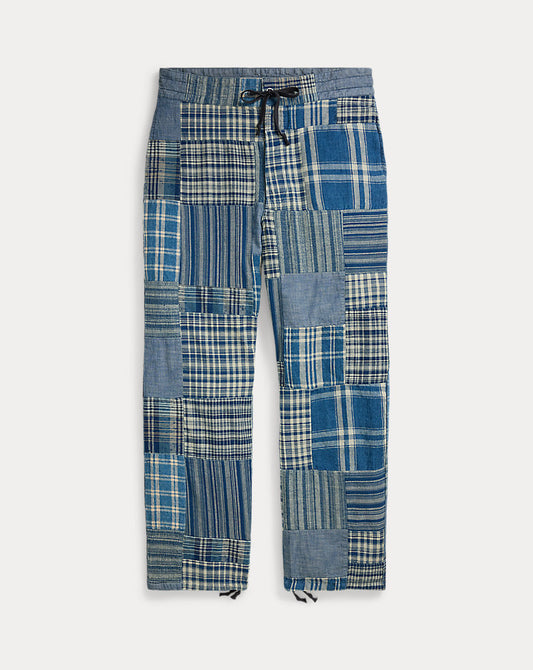 Indigo Patchwork Drawstring Trouser Indigo/Creme Multi