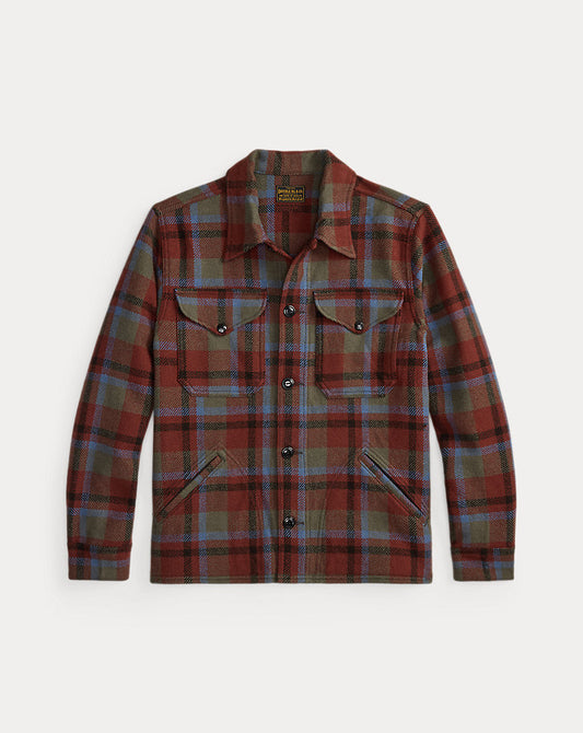 Plaid Wool Twill Shirt Jacket Maroon Plaid