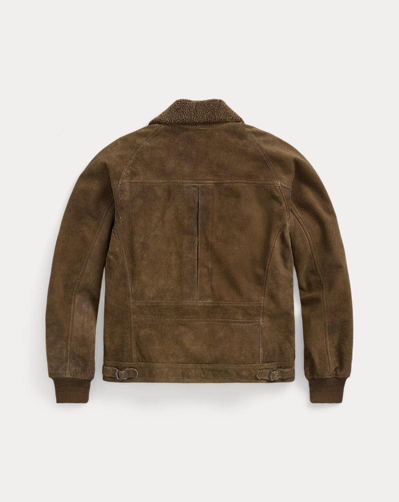 Shearling-Panelled Roughout Suede Jacket Vintage Brown