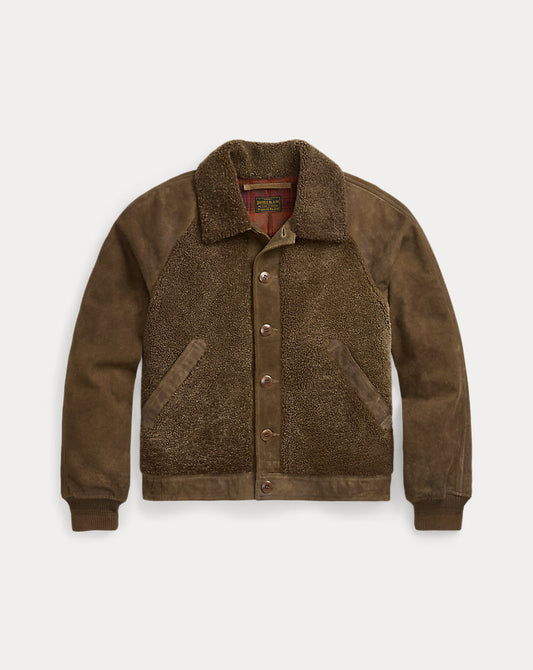 Shearling-Panelled Roughout Suede Jacket Vintage Brown