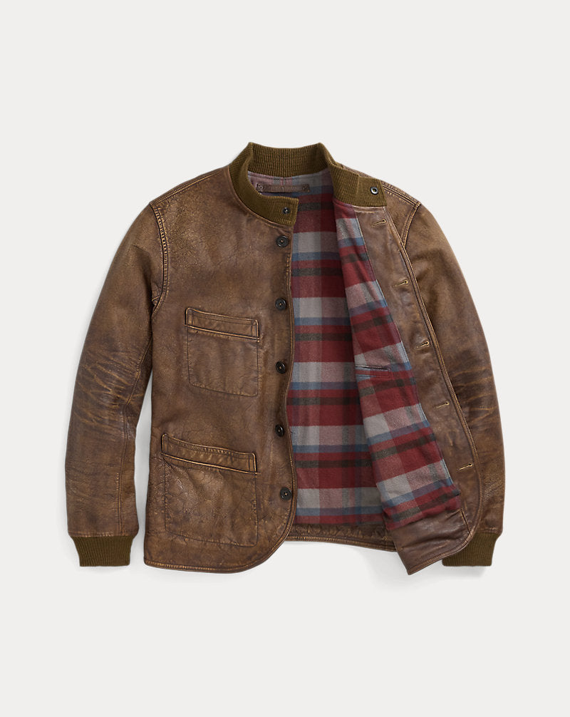 Leather Car Coat Vintage Brown