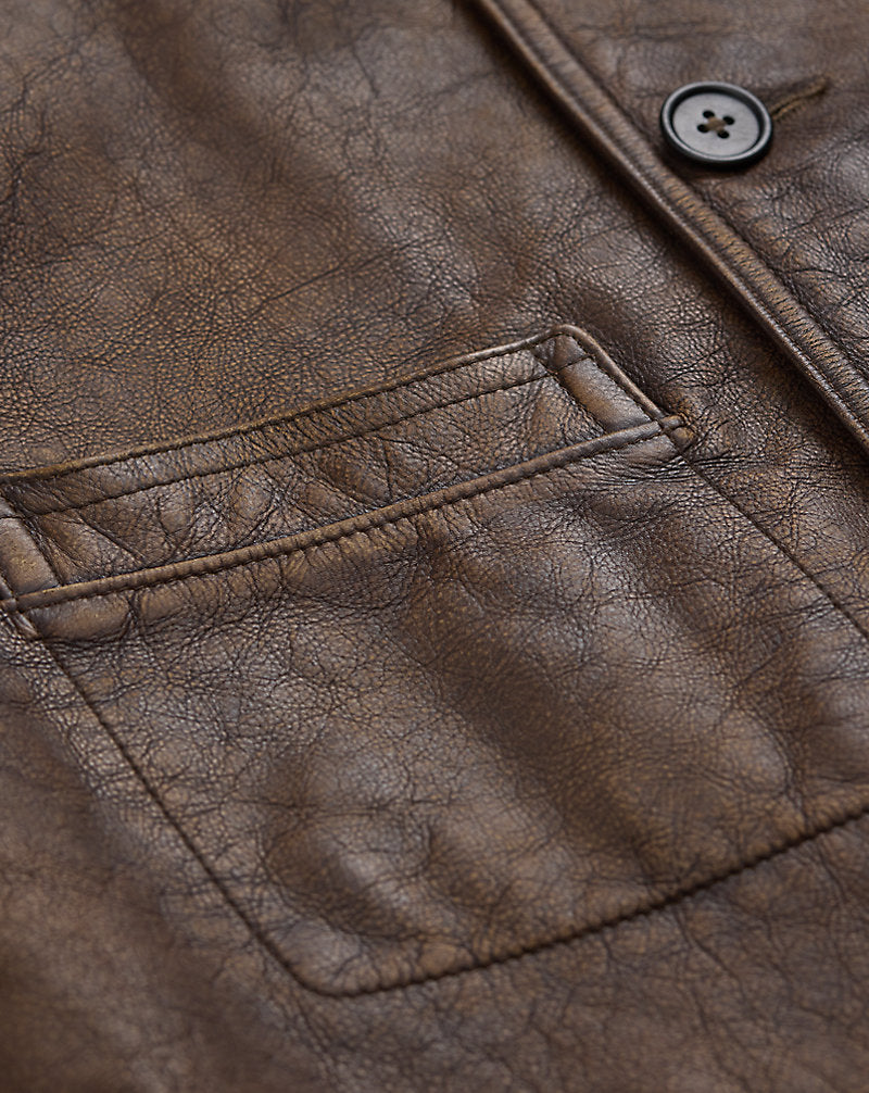Leather Car Coat Vintage Brown