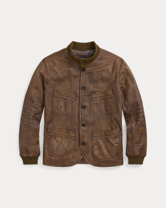 Leather Car Coat Vintage Brown