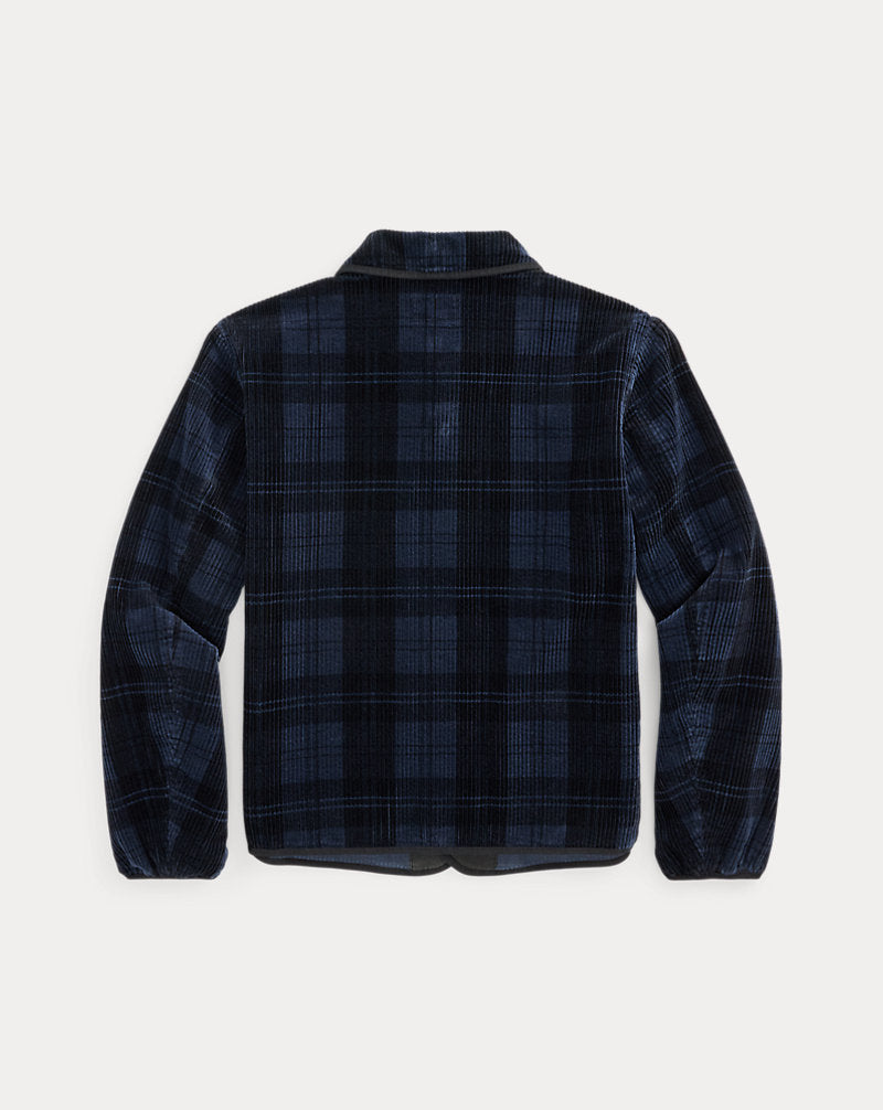 Plaid-Print Corduroy Jacket Indigo Charcoal Plaid