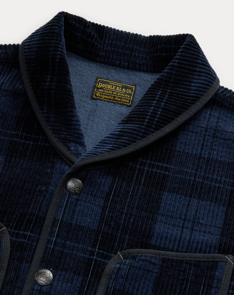 Plaid-Print Corduroy Jacket Indigo Charcoal Plaid