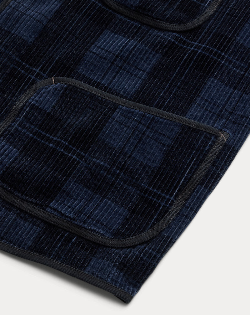 Plaid-Print Corduroy Jacket Indigo Charcoal Plaid