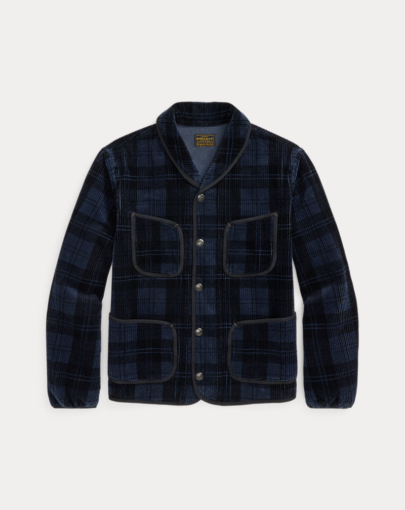Plaid-Print Corduroy Jacket Indigo Charcoal Plaid