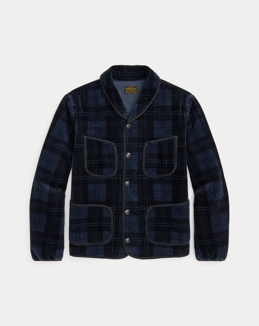 Plaid-Print Corduroy Jacket Indigo Charcoal Plaid