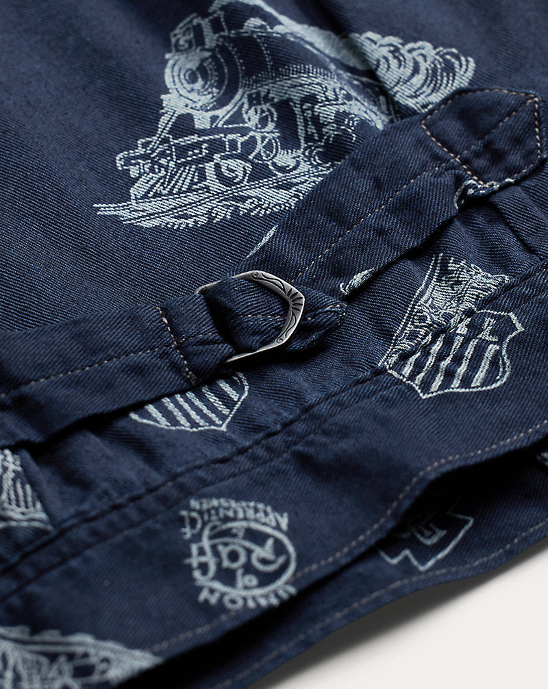 Indigo Railroad-Print Twill Jacket Indigo/White