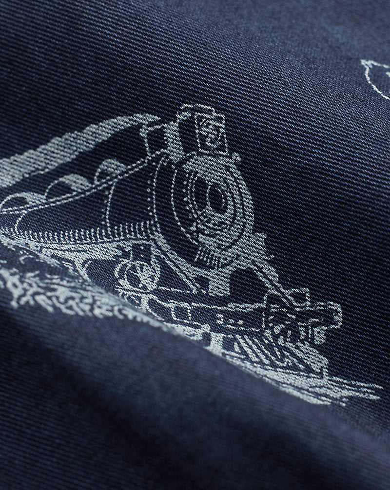 Indigo Railroad-Print Twill Jacket Indigo/White