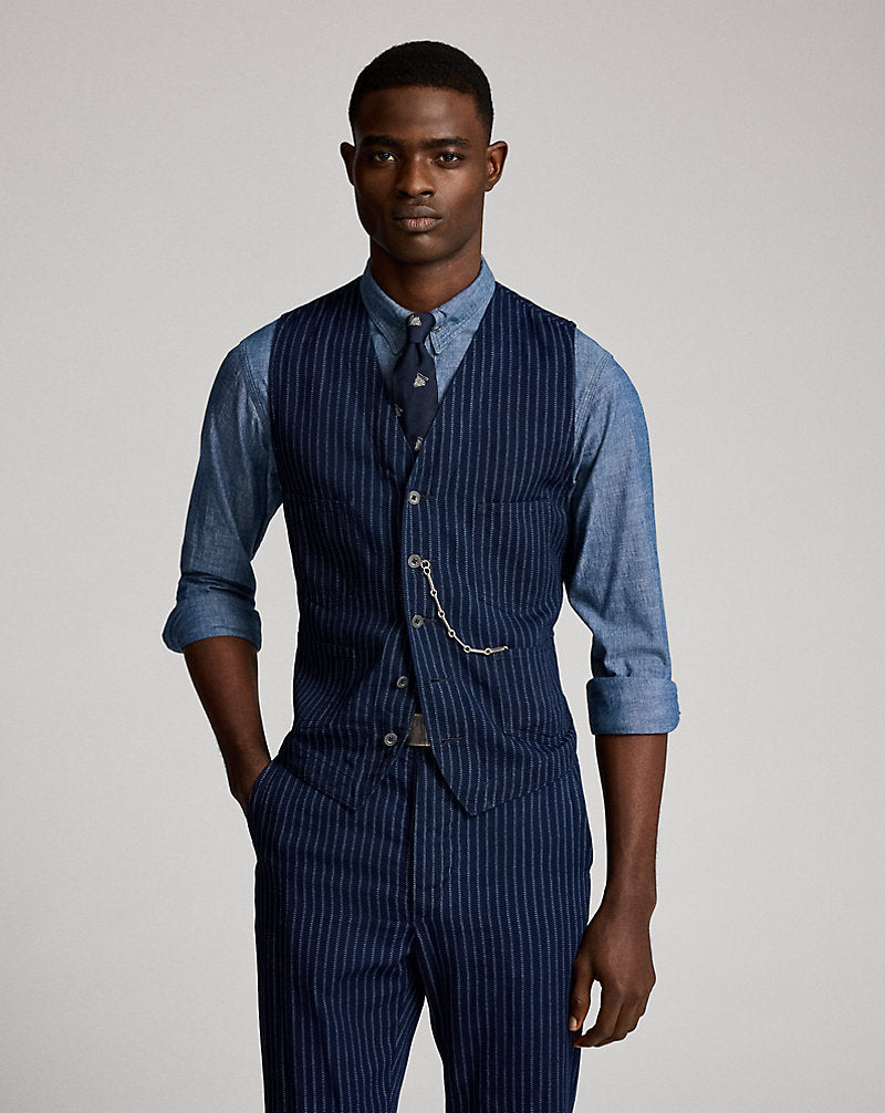 Indigo Twill Waistcoat Indigo/White