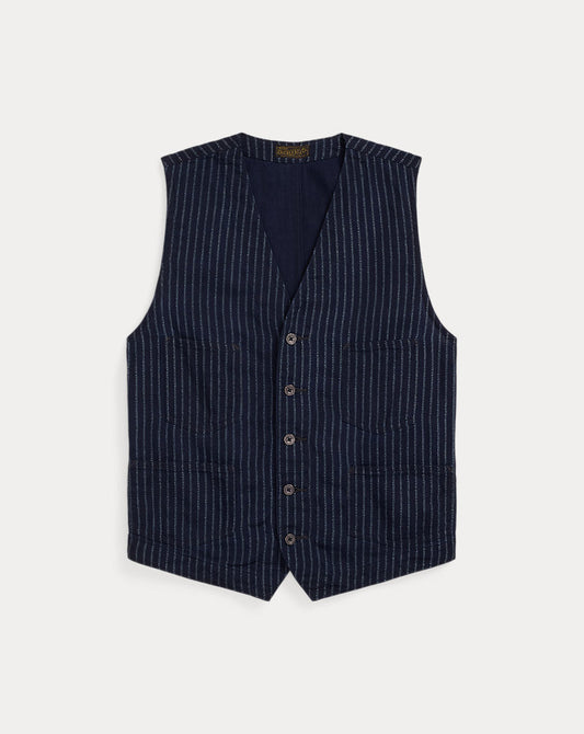 Indigo Twill Waistcoat Indigo/White