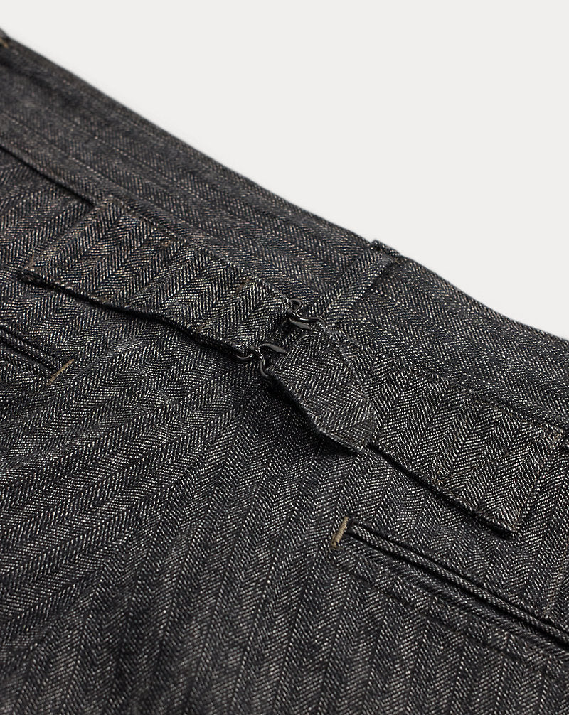 Cotton-Linen Herringbone Field Trouser Grey Multi