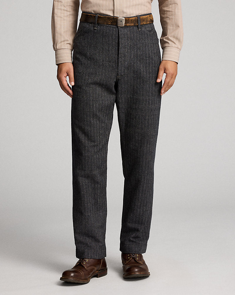 Cotton-Linen Herringbone Field Trouser Grey Multi