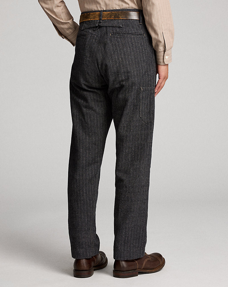 Cotton-Linen Herringbone Field Trouser Grey Multi