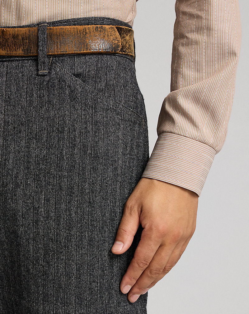 Cotton-Linen Herringbone Field Trouser Grey Multi