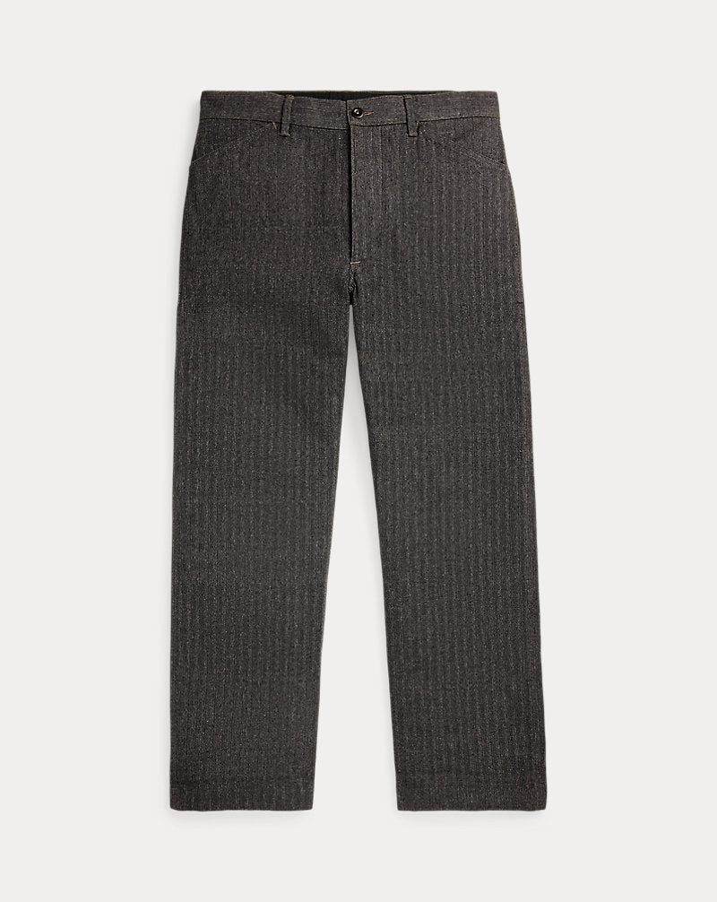 Cotton-Linen Herringbone Field Trouser Grey Multi